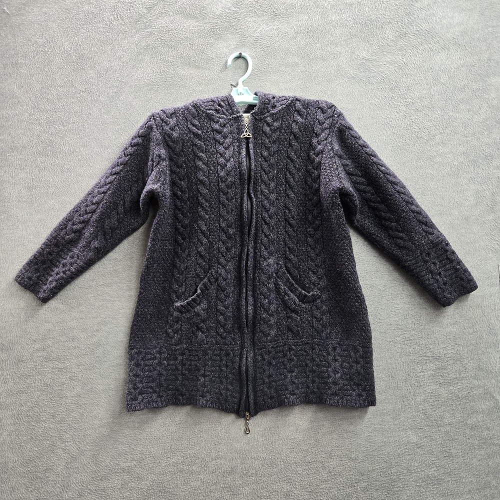 Aran Sweater Market Women Sweater S Blue Merino‎ Cable Knit Cardigan Ireland 90s